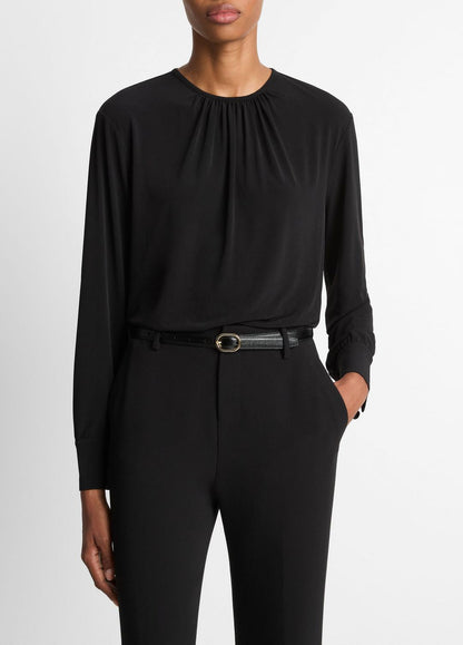 Matte Jersey Gathered Blouse in Long Sleeve