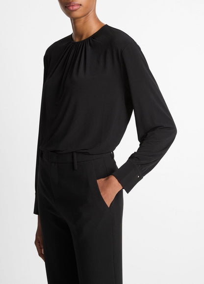 Matte Jersey Gathered Blouse in Long Sleeve
