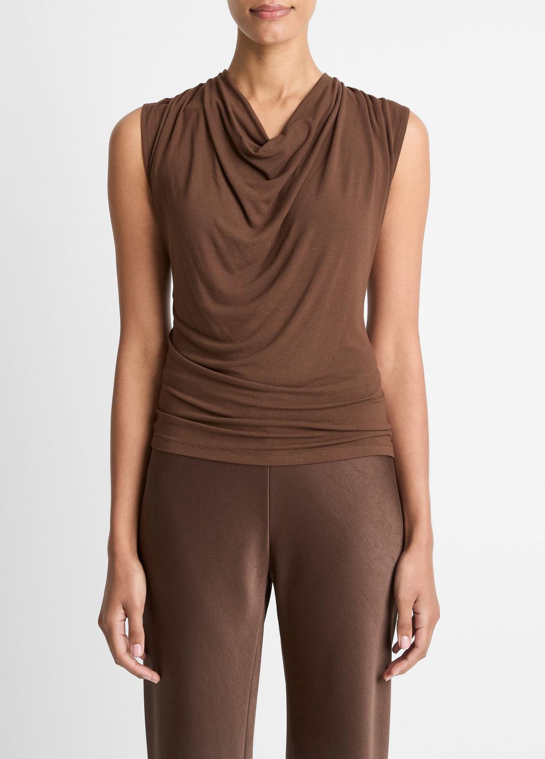 Jersey Draped Cowl-Neck Top in Tank Tops