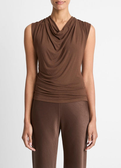 Jersey Draped Cowl-Neck Top in Tank Tops