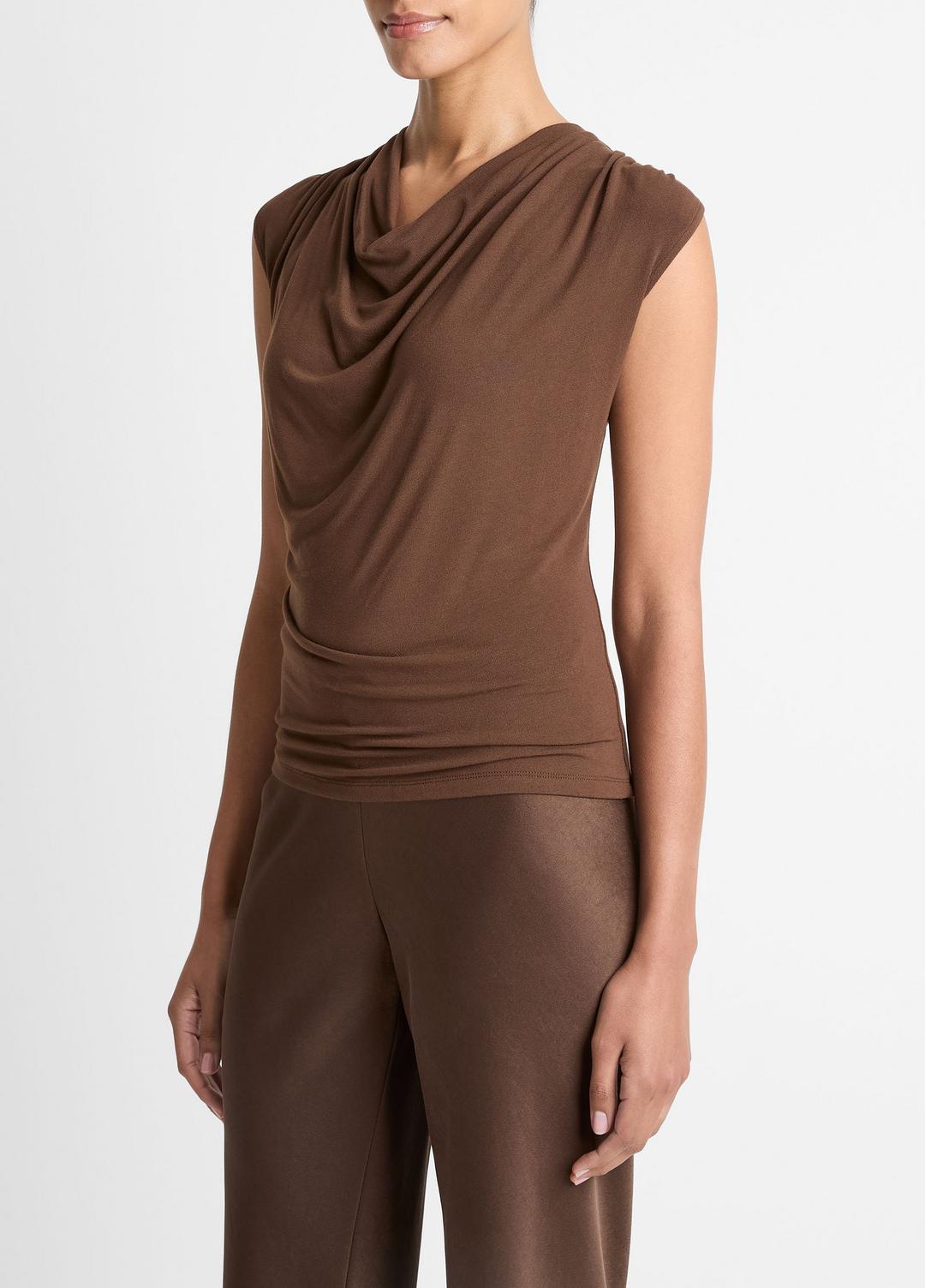 Jersey Draped Cowl-Neck Top in Tank Tops