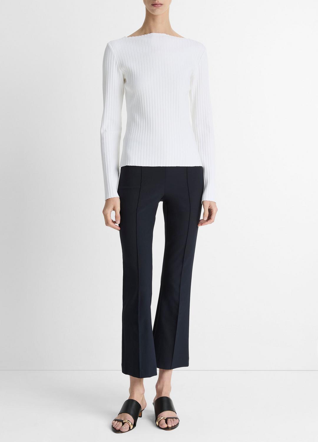 Ribbed Cotton-Blend Slash-Neck Long-Sleeve Top in Long Sleeve