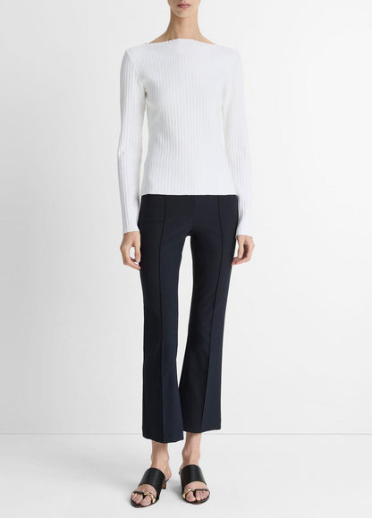 Ribbed Cotton-Blend Slash-Neck Long-Sleeve Top in Long Sleeve