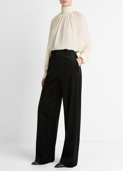 Italian Velvet High-Waist Wide-Leg Trouser in Wide Leg