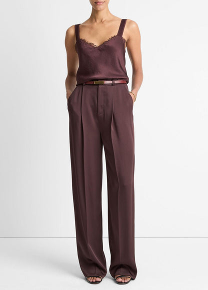 Satin Pleated Wide-Leg Trouser in Trousers
