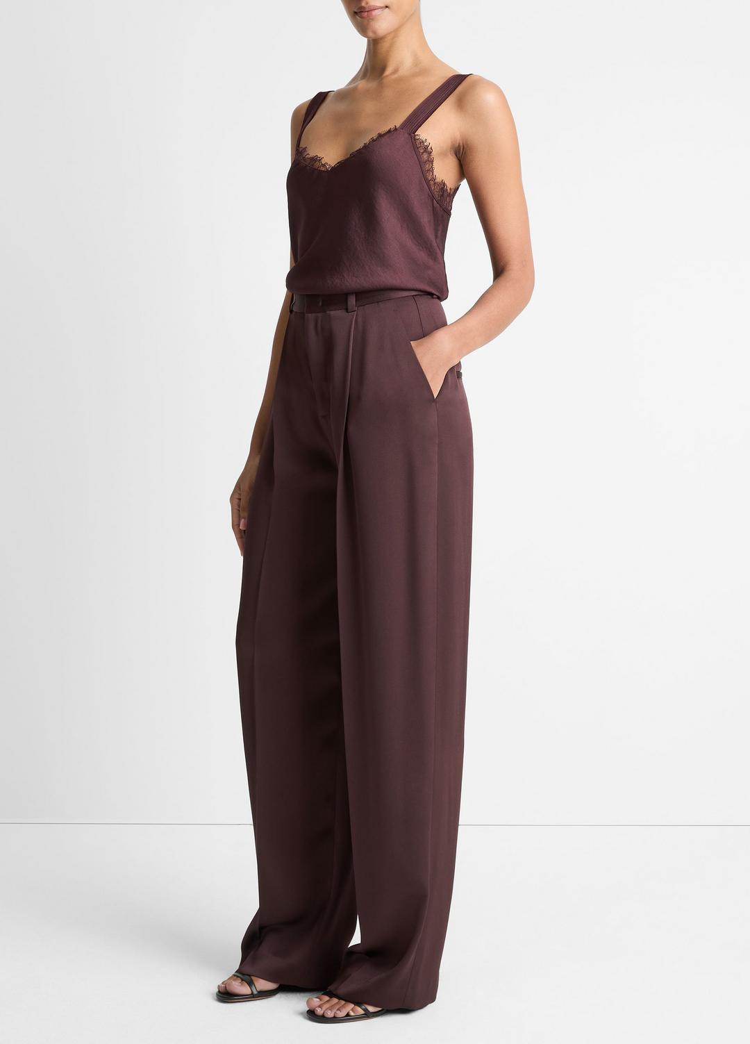 Satin Pleated Wide-Leg Trouser in Trousers