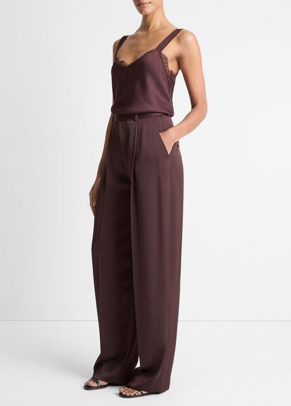 Satin Pleated Wide-Leg Trouser in Trousers