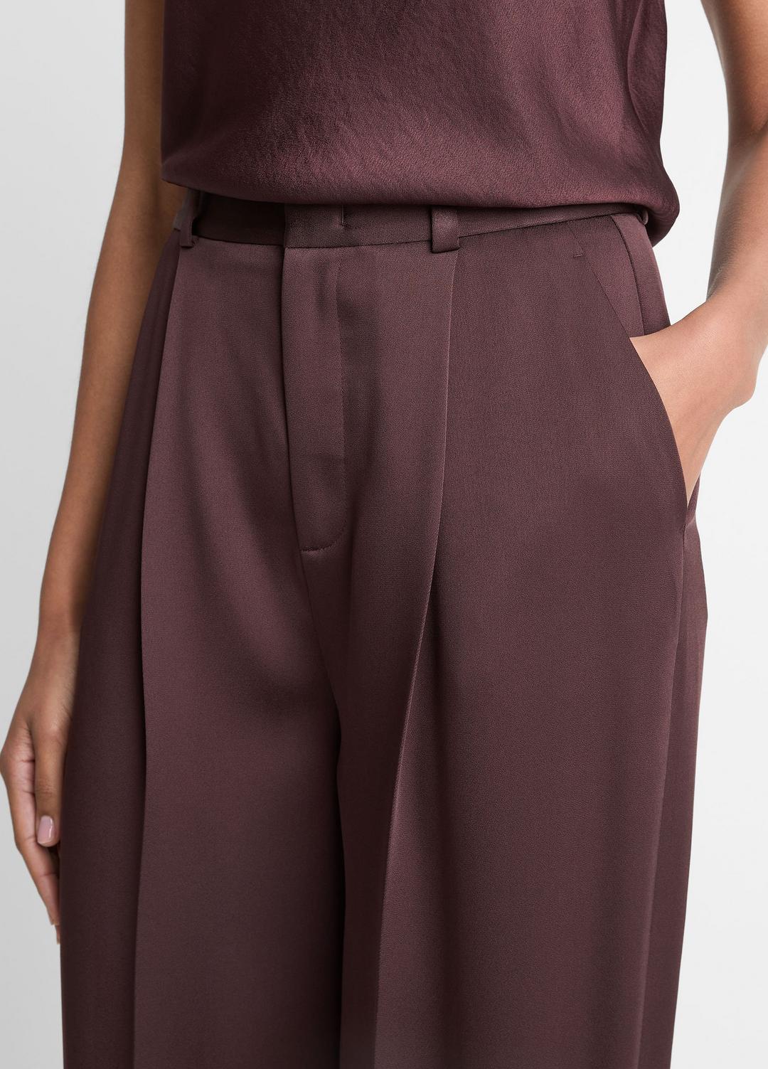 Satin Pleated Wide-Leg Trouser in Trousers