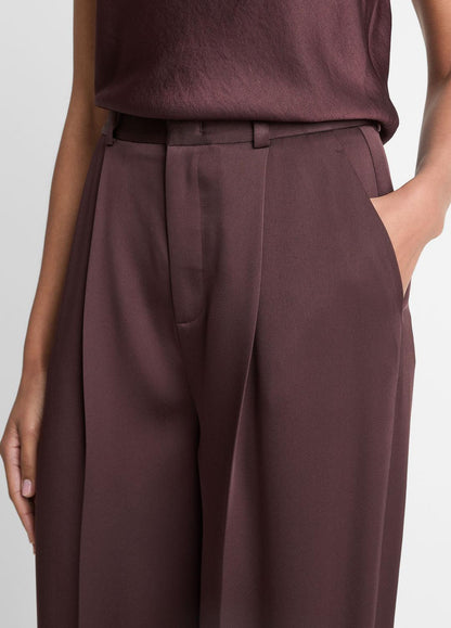 Satin Pleated Wide-Leg Trouser in Trousers