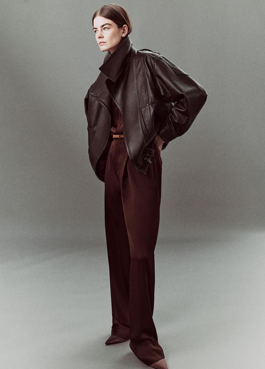 Satin Pleated Wide-Leg Trouser in Trousers