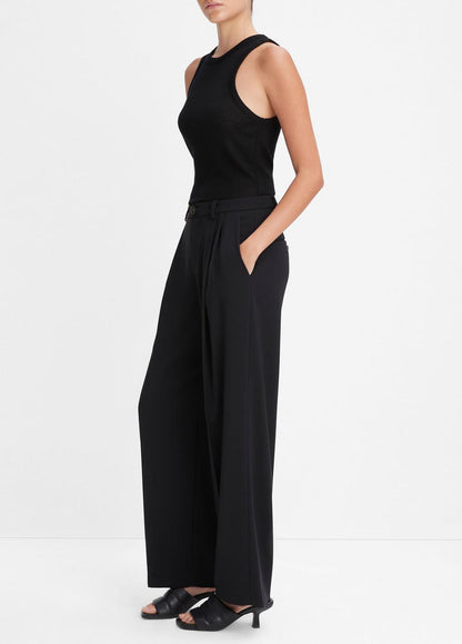 Drop-Waist Pleated Crepe Trouser in Trousers