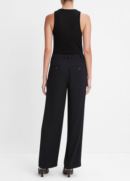 Drop-Waist Pleated Crepe Trouser in Trousers