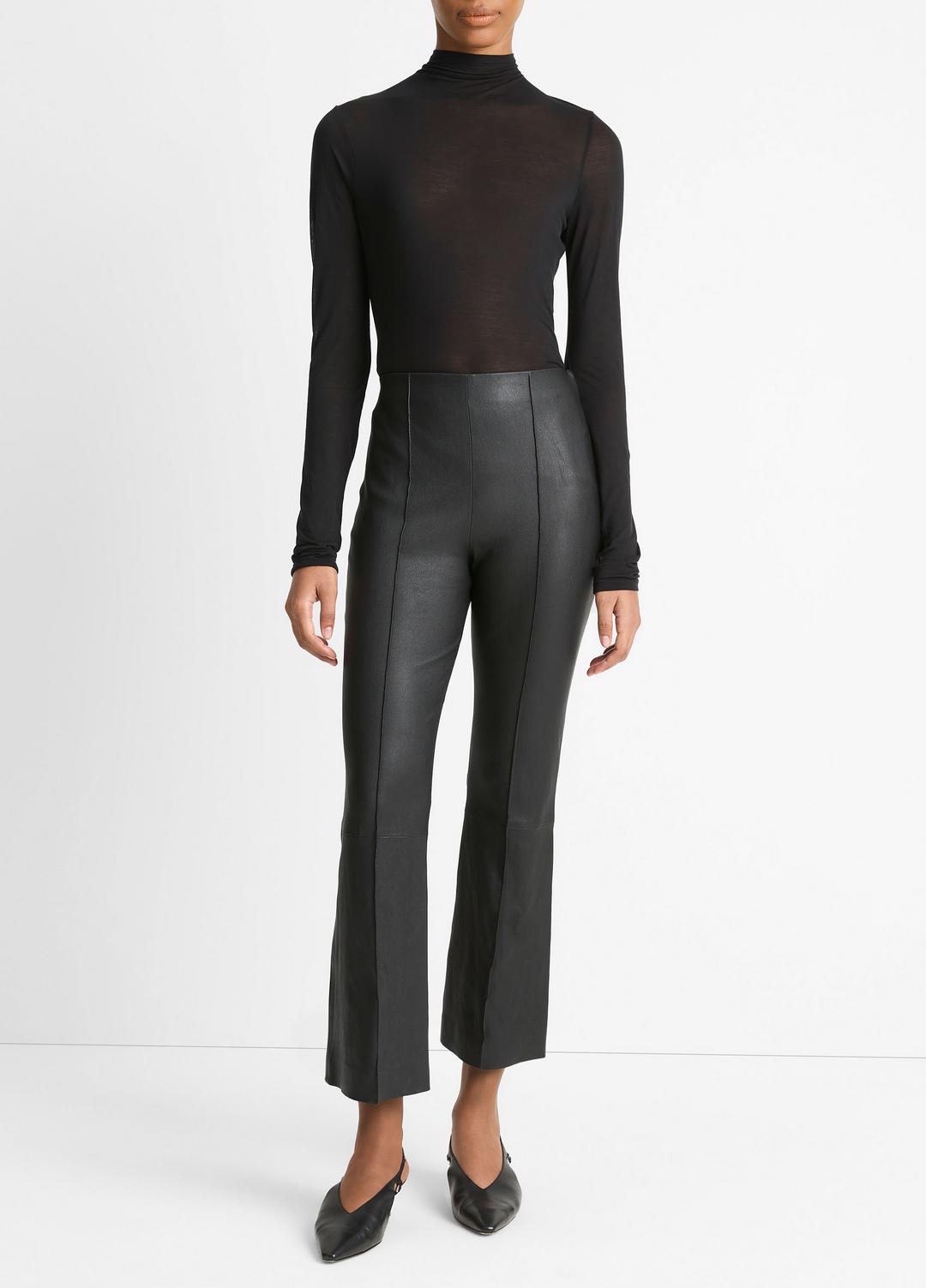 Stretch-Leather Crop Flare Pant in Trousers