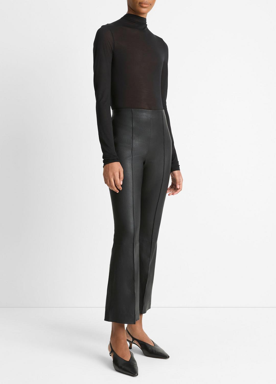 Stretch-Leather Crop Flare Pant in Trousers