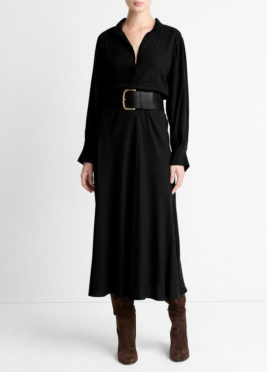 Crepe Collar-Stand Shirt Dress in Dresses