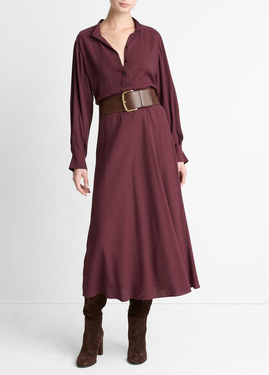 Crepe Collar-Stand Shirt Dress in Dresses