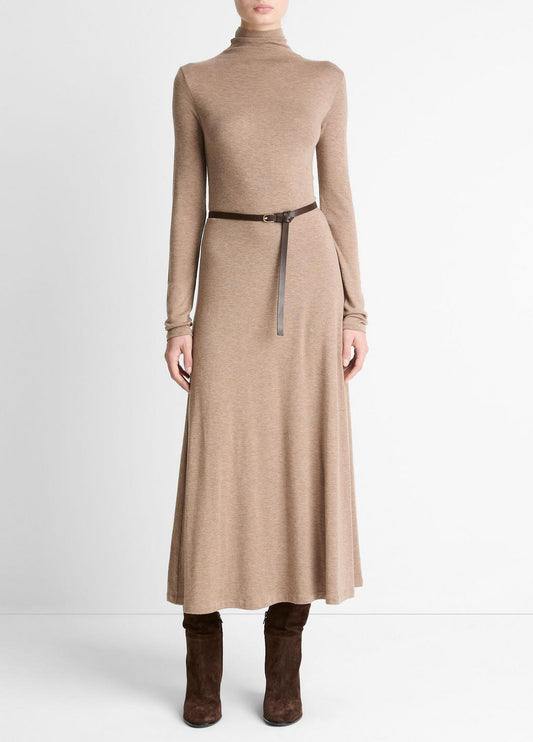 Cozy Jersey Funnel-Neck Long-Sleeve Dress in Dresses