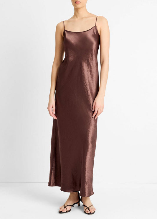 Satin Bias Maxi Slip Dress in Dresses