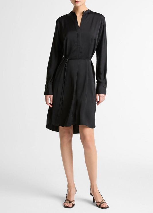 Matte Satin Band-Collar Dress in Dresses