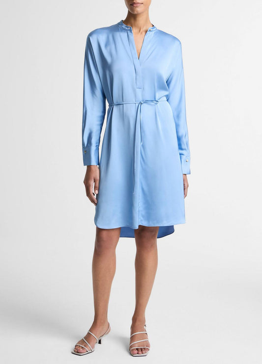 Matte Satin Band-Collar Dress in Dresses