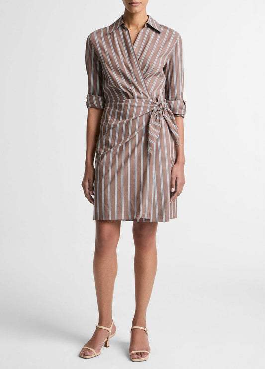 Striped Cotton-Blend Wrap Dress in Dresses