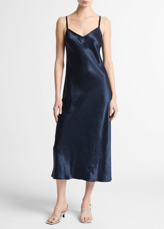 Satin V-Neck Slip Dress in Dresses