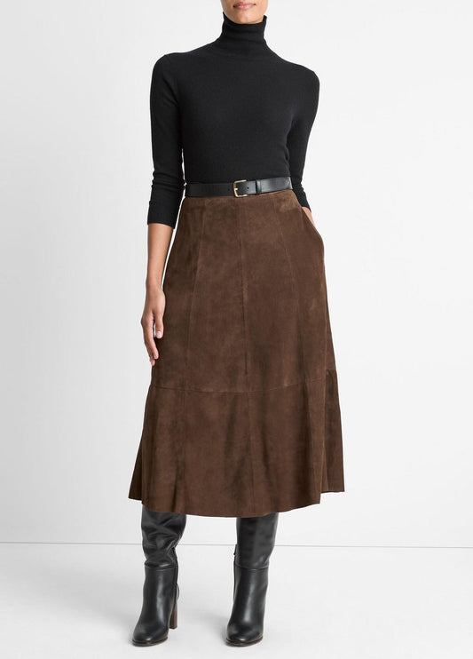 Suede Mid-Rise Flared Skirt in Skirts