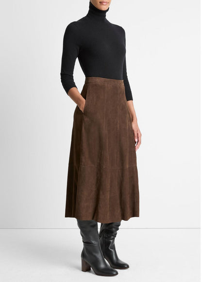 Suede Mid-Rise Flared Skirt in Skirts