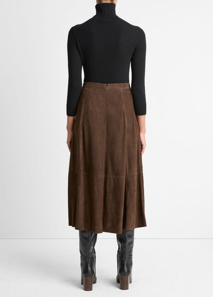 Suede Mid-Rise Flared Skirt in Skirts