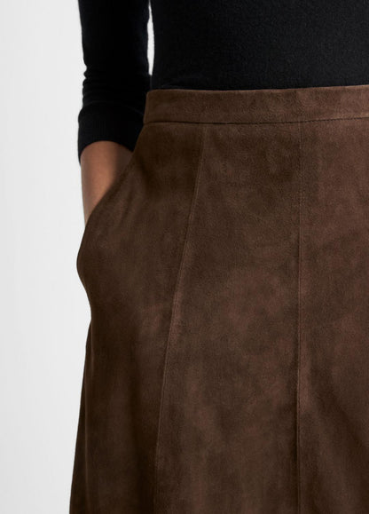 Suede Mid-Rise Flared Skirt in Skirts