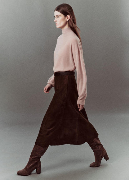 Suede Mid-Rise Flared Skirt in Skirts