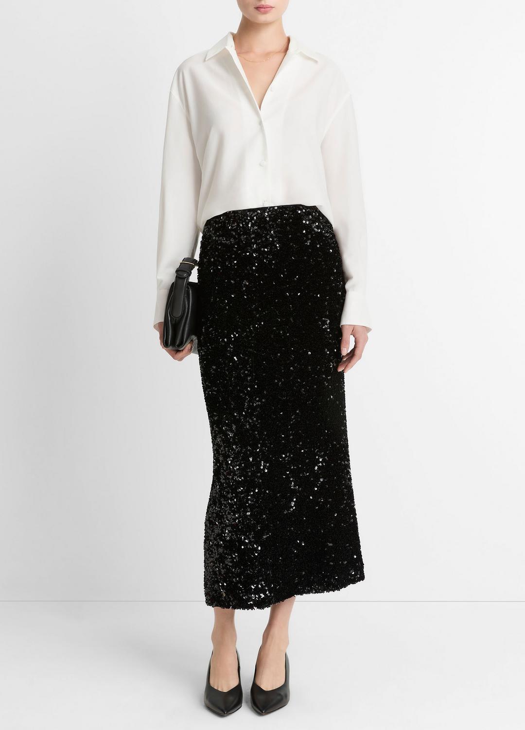 Sequined Velvet Column Skirt in Skirts