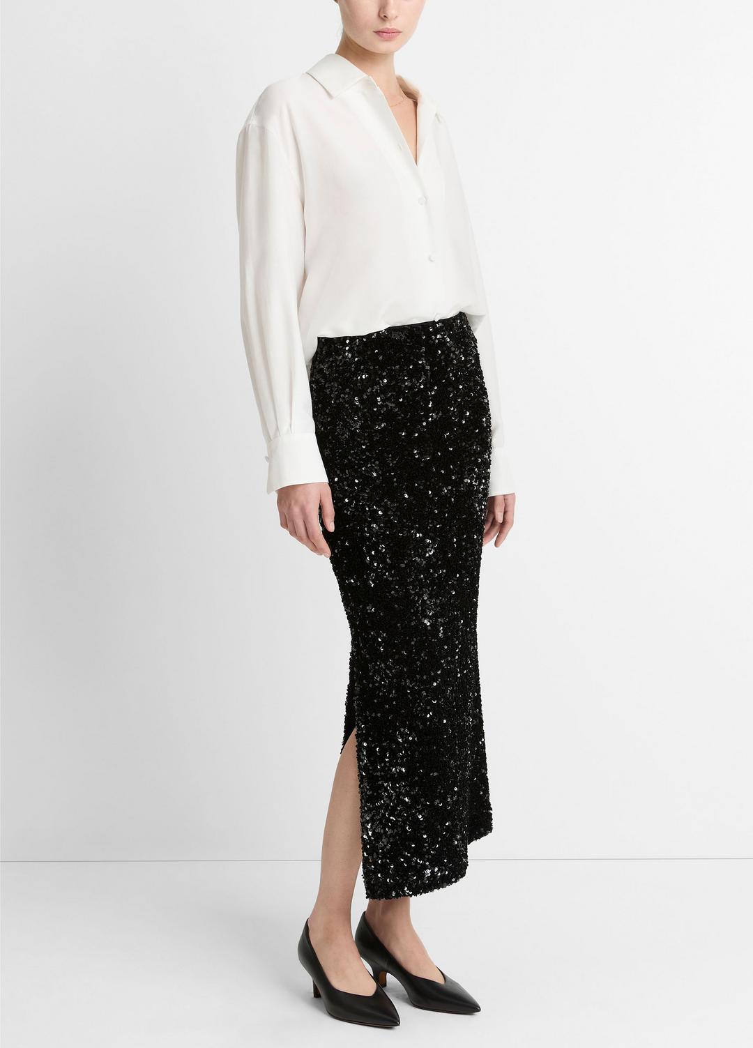 Sequined Velvet Column Skirt in Skirts
