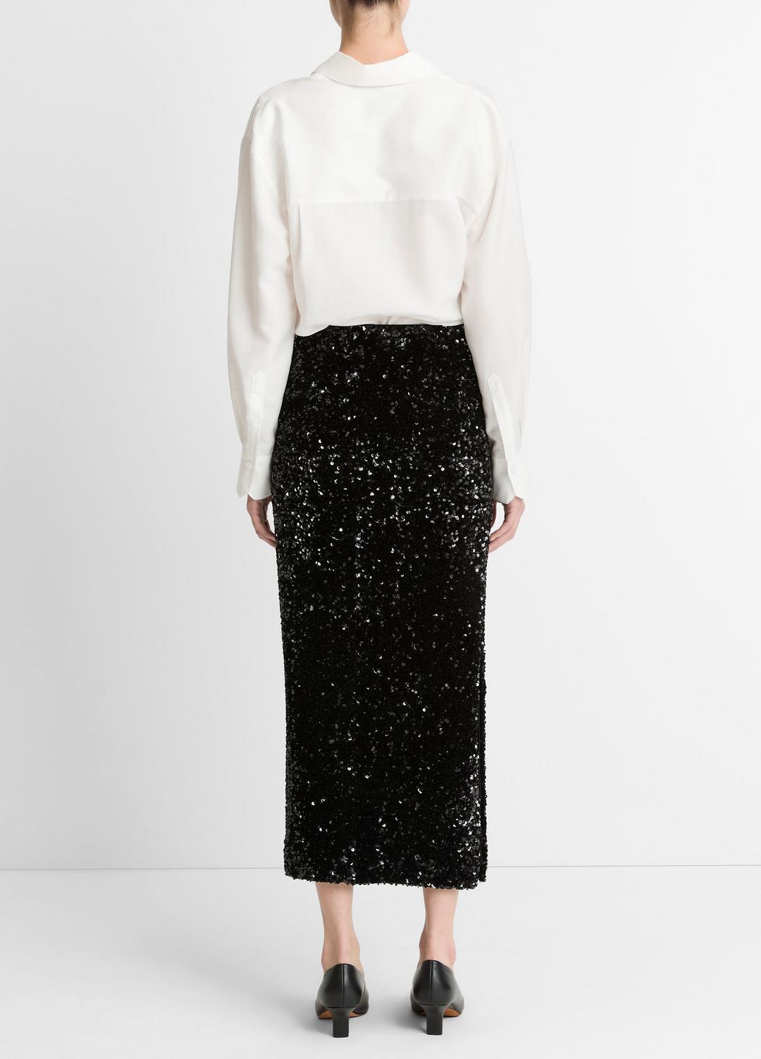 Sequined Velvet Column Skirt in Skirts