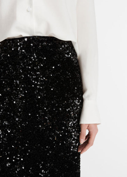 Sequined Velvet Column Skirt in Skirts