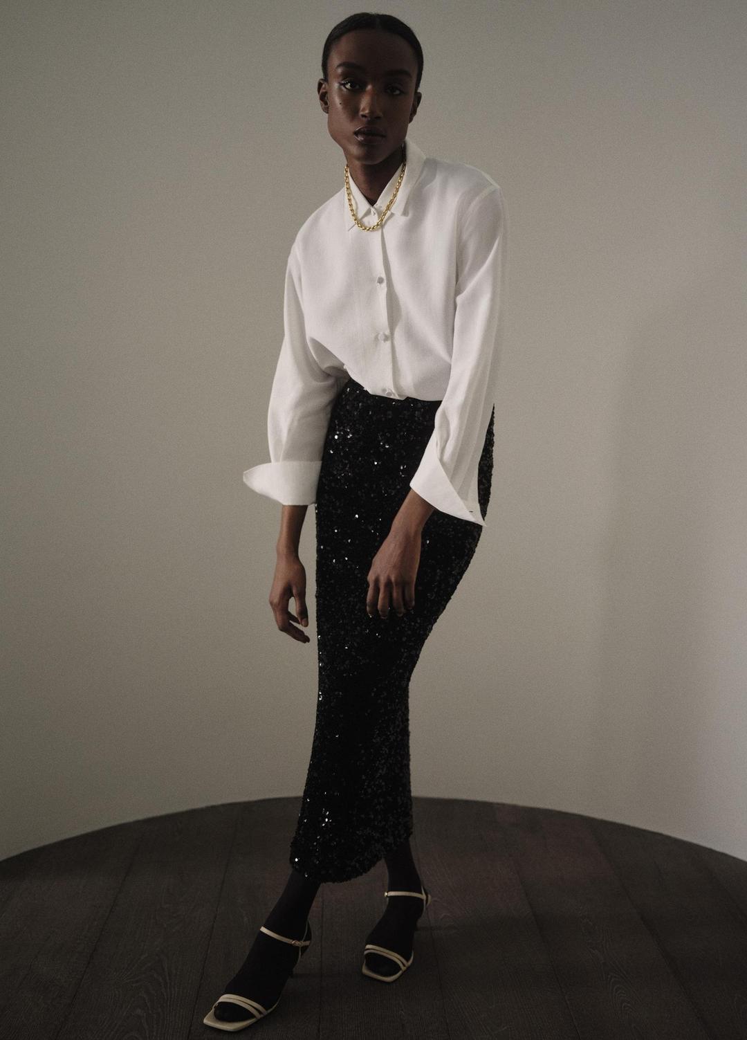 Sequined Velvet Column Skirt in Skirts
