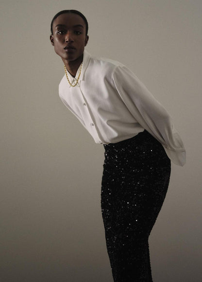Sequined Velvet Column Skirt in Skirts