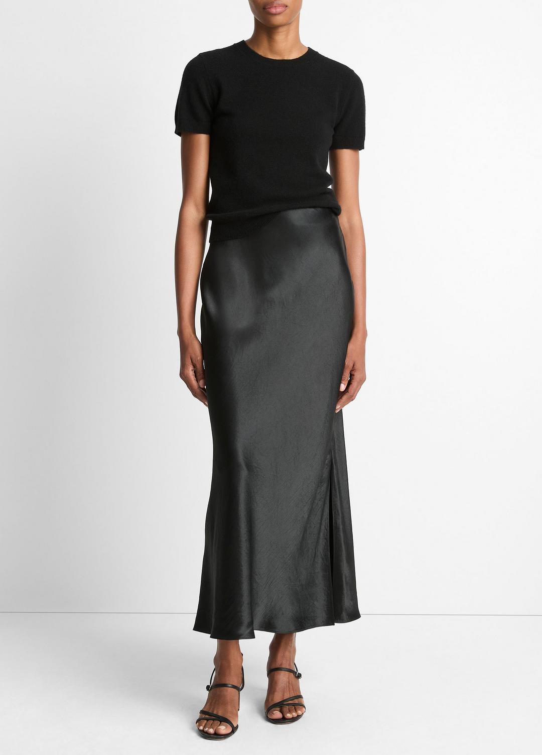 Satin Side-Slit Slip Skirt in Skirts