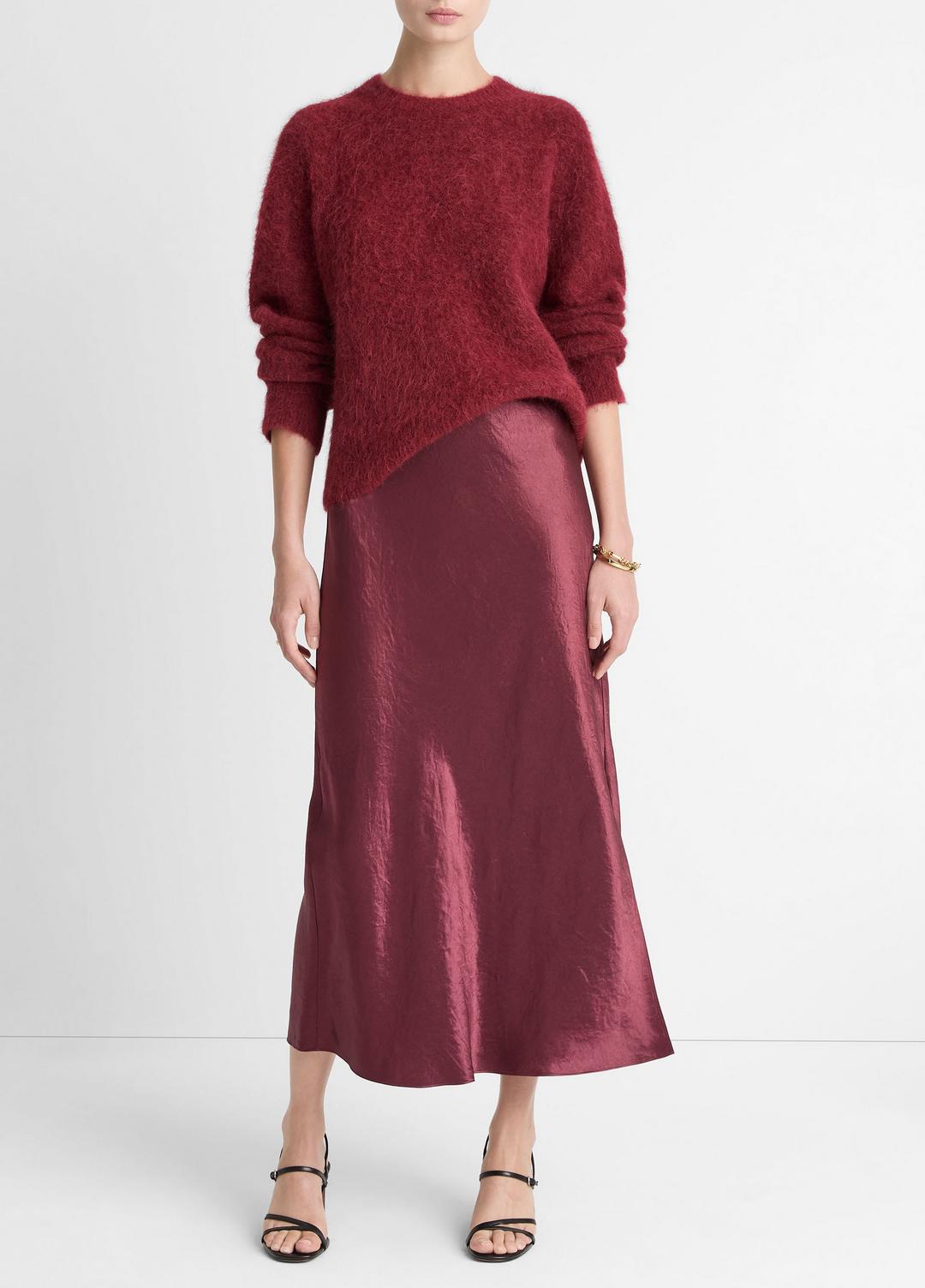 Satin Side-Slit Slip Skirt in Skirts