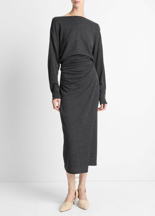 Draped-Waist Wool-Blend Midi Skirt in Skirts