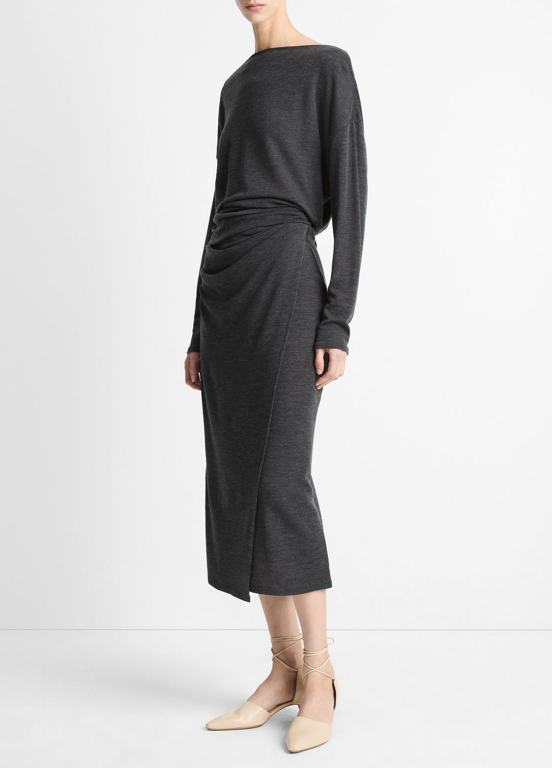 Draped-Waist Wool-Blend Midi Skirt in Skirts