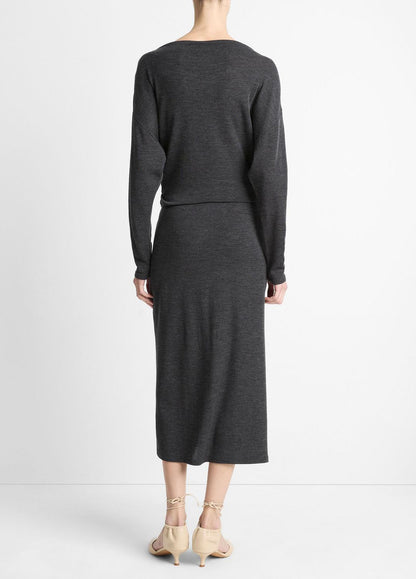 Draped-Waist Wool-Blend Midi Skirt in Skirts