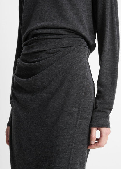 Draped-Waist Wool-Blend Midi Skirt in Skirts
