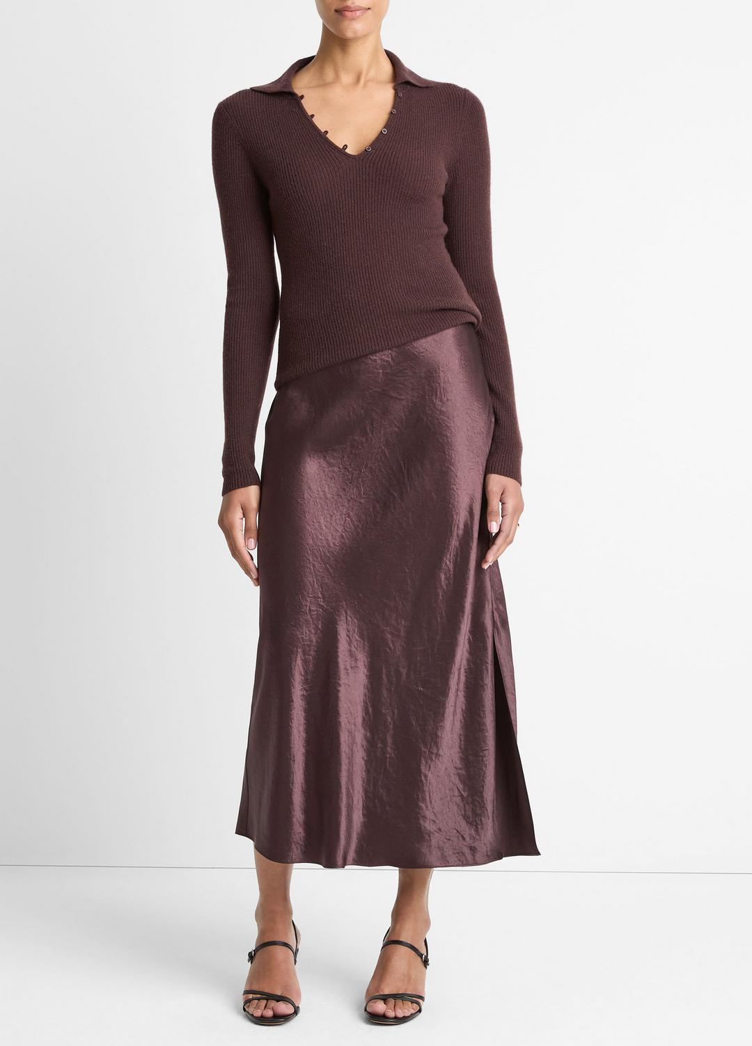 Satin Side-Slit Slip Skirt in Skirts
