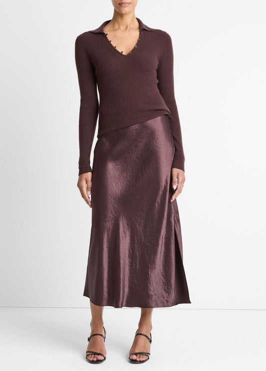 Satin Side-Slit Slip Skirt in Skirts