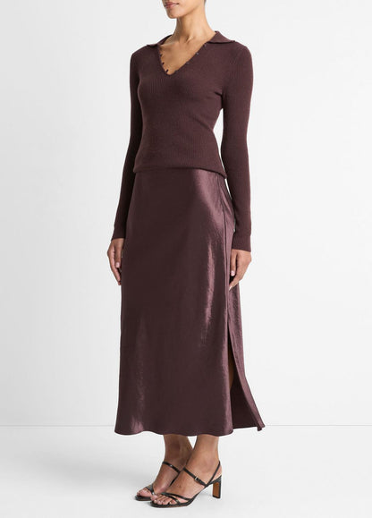 Satin Side-Slit Slip Skirt in Skirts