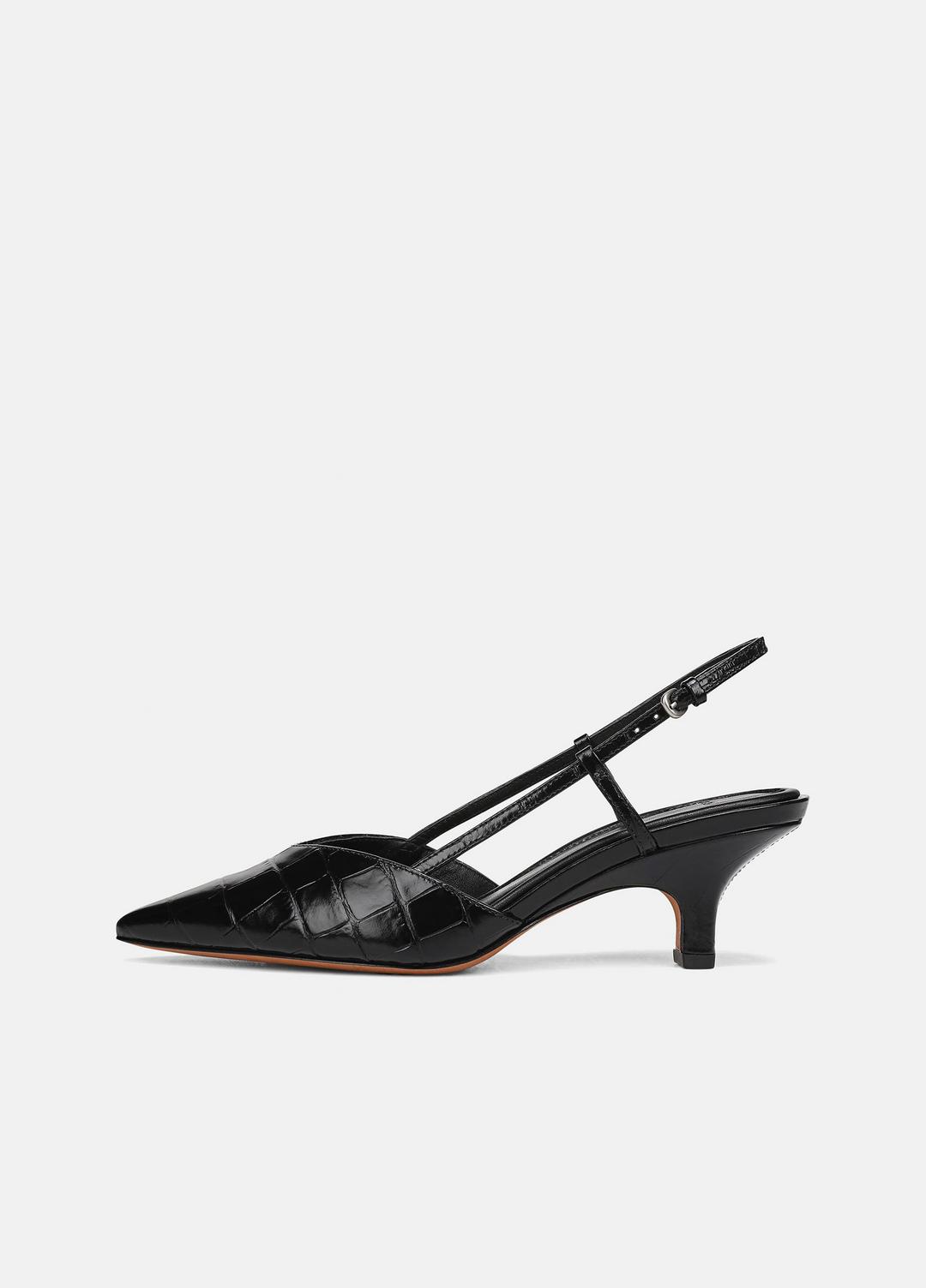 Levvy Croc-Embossed Leather Slingback Heel in Heels