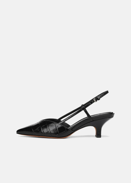 Levvy Croc-Embossed Leather Slingback Heel in Heels