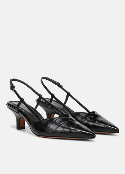 Levvy Croc-Embossed Leather Slingback Heel in Heels