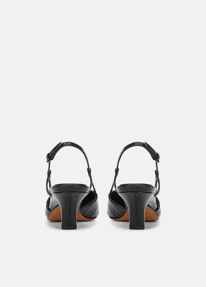 Levvy Croc-Embossed Leather Slingback Heel in Heels